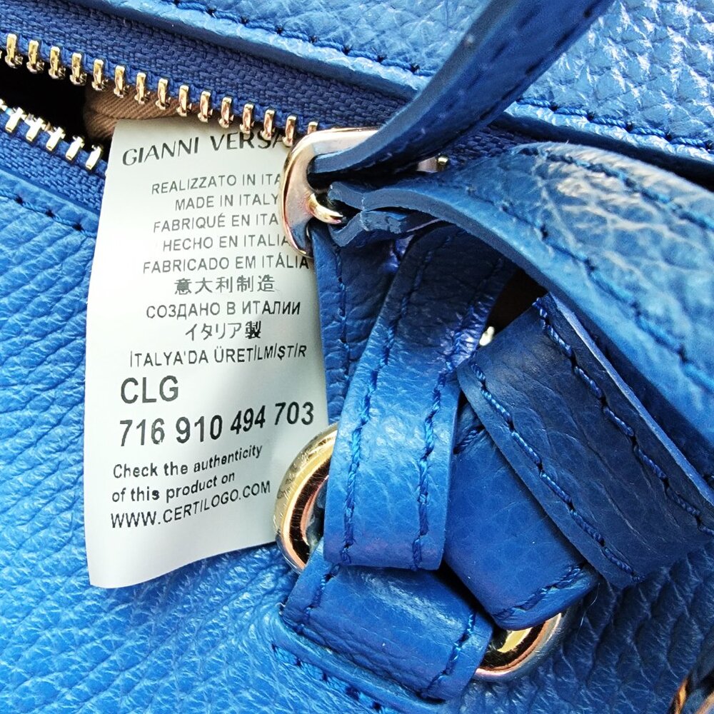 VERSACE Bluette Vitello Leather Traveling Case Bag w/Extra Shoulder Strap - Picture 6 of 12